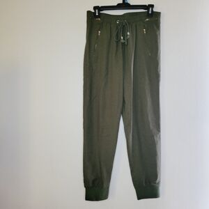 Chances R Linen Blend Jogger Pants Women's Green Small Pockets Tie Waist Casual